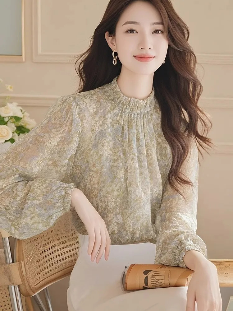 Women'S Gothic Formal Wear - 여성용 긴팔 새틴 플리츠 버튼다운 탑
