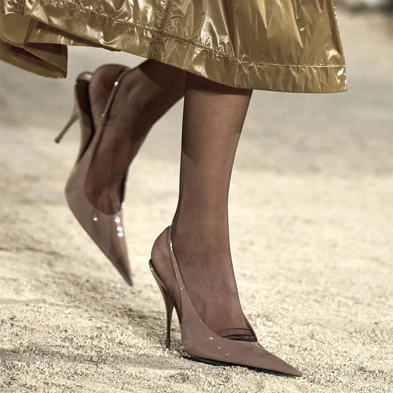 Slingback Heel Formal - 우아한 누드 글로스 페이턴트 가죽 슬링백