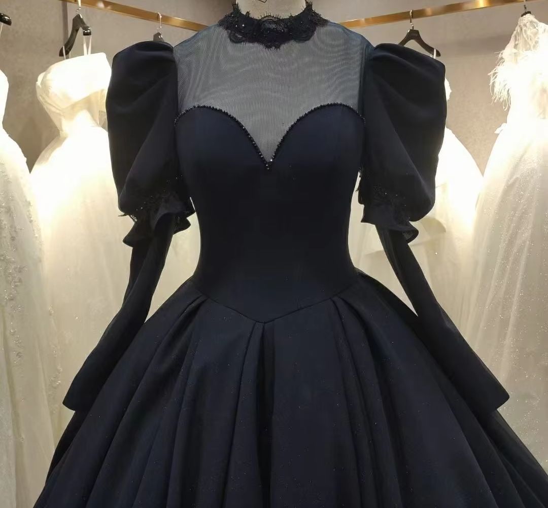 고딕 블랙 웨딩 드레스 시스루 스윗하트 네크라인 긴팔  - Women'S Gothic Formal Wear 리뷰 및 가격