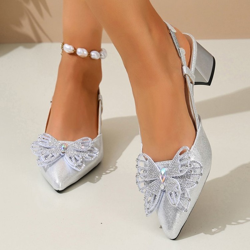 여성용 슬링백 포인티드 토 블록 힐 메탈릭 룩 라인스톤 - Slingback Heel Formal 리뷰 및 가격