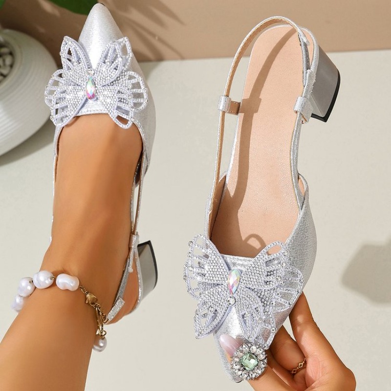 여성용 슬링백 포인티드 토 블록 힐 메탈릭 룩 라인스톤 - Slingback Heel Formal 리뷰 및 가격