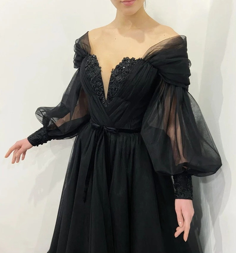 맞춤형 고딕 블랙 웨딩 드레스, 탈착식 긴 소매 레이스 - Women'S Gothic Formal Wear 리뷰 및 가격